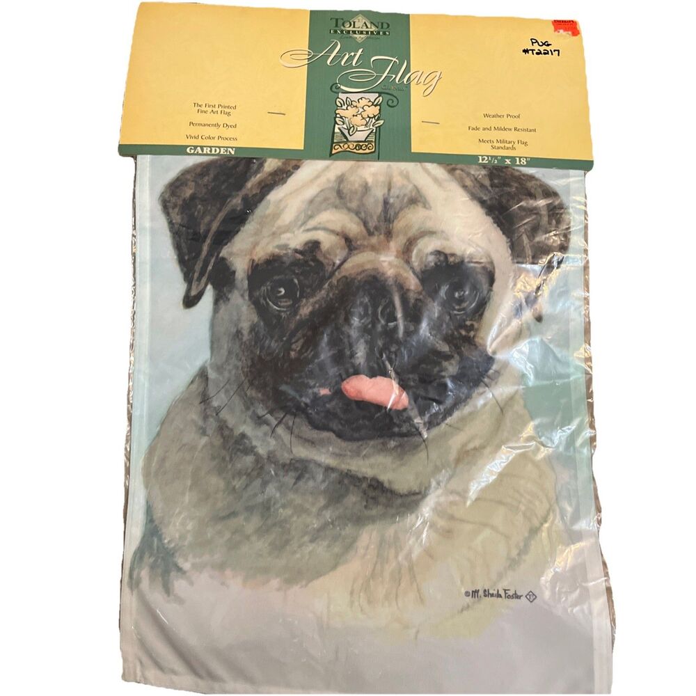 Toland Garden Flag 12.5 x 18 Pug Dog Vintage New Fade Mildew Resistant